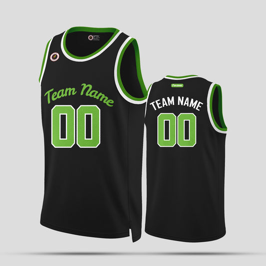 Custom High-Quality Black and Green Throwback Rib Knit Basketball Jersey