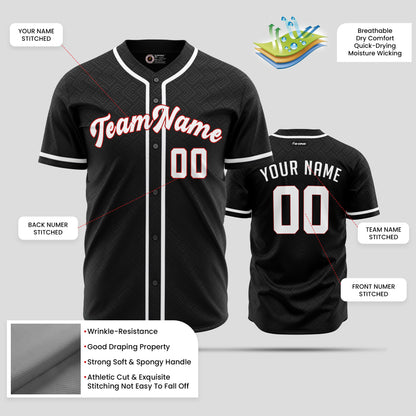 Custom High-Quality Black, White & Red Baseball Jersey