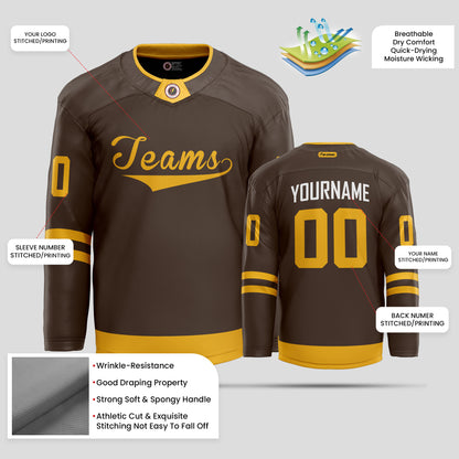 Custom High-Quality Brown and Gold Hockey Jersey