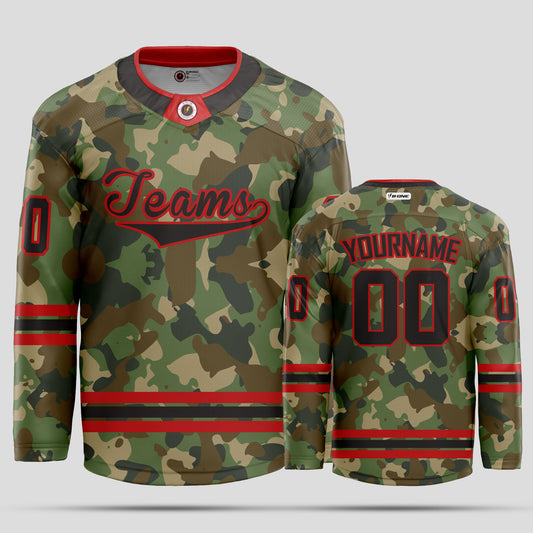 Custom High-Quality Red and Black Camo Hockey Jersey - Durable & Personalized