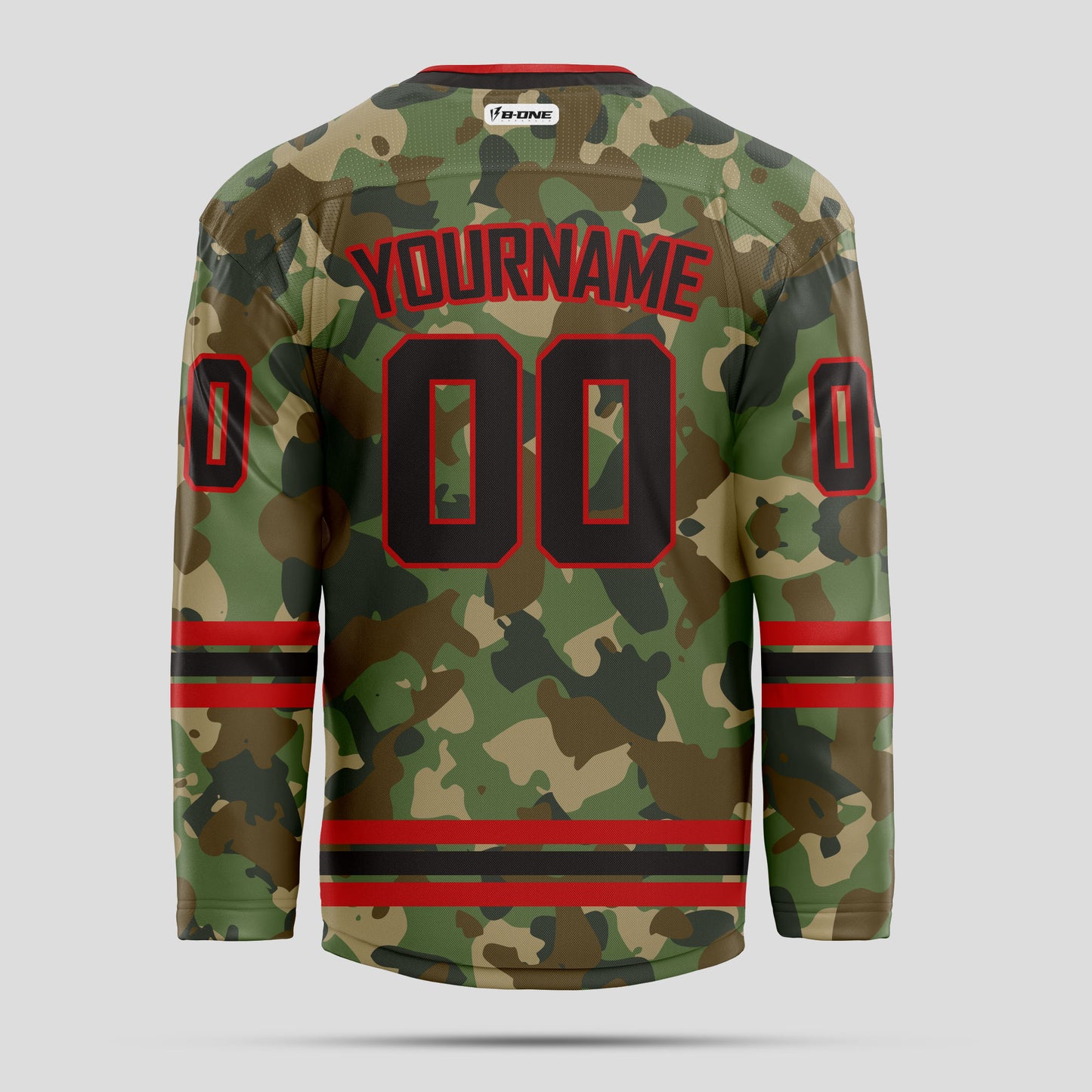 Custom High-Quality Red and Black Camo Hockey Jersey - Durable & Personalized