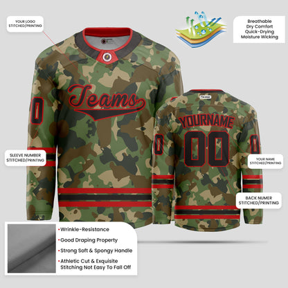 Custom High-Quality Red and Black Camo Hockey Jersey - Durable & Personalized