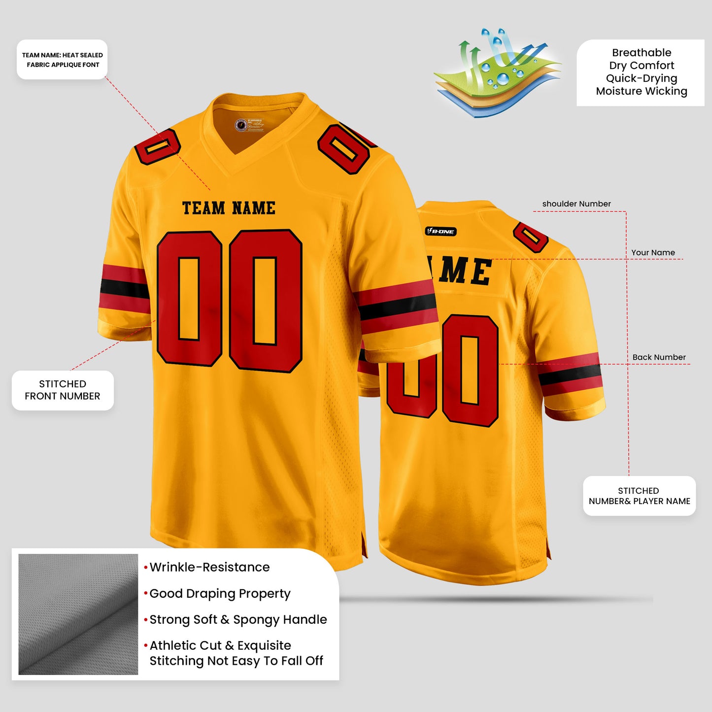 Custom High-Quality Cardinal and Old Gold Football Jersey with Personalized Team Design