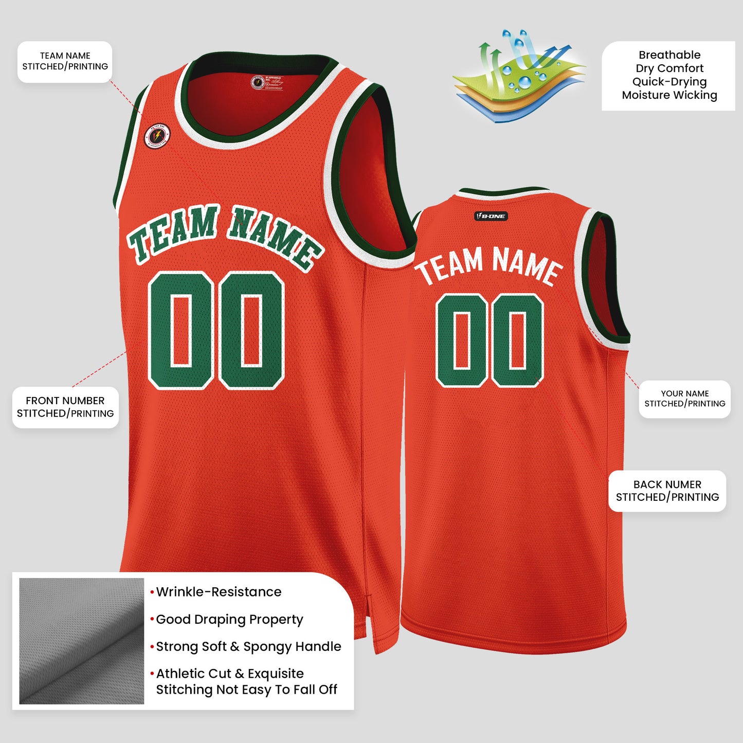 Custom High-Quality Orange and Green Basketball Jerseys – Club Team Uniforms