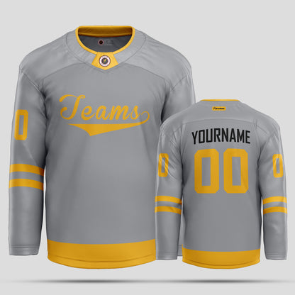 Custom High-Quality Gray and Gold Hockey Jersey – Premium Personalized Gear