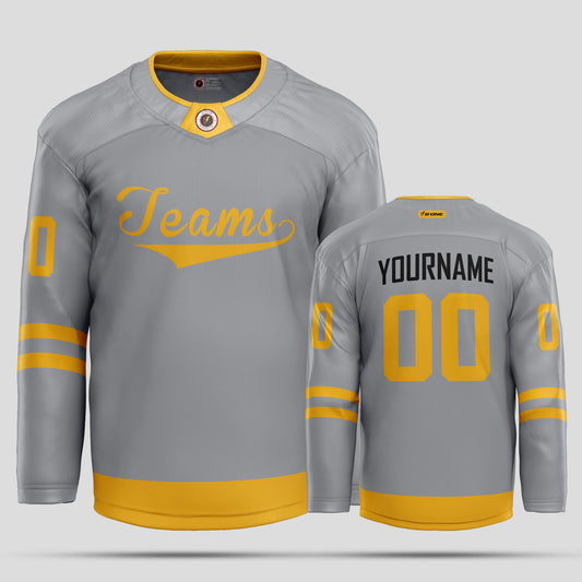 Custom High-Quality Gray and Gold Hockey Jersey – Premium Personalized Gear