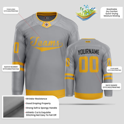 Custom High-Quality Gray and Gold Hockey Jersey – Premium Personalized Gear