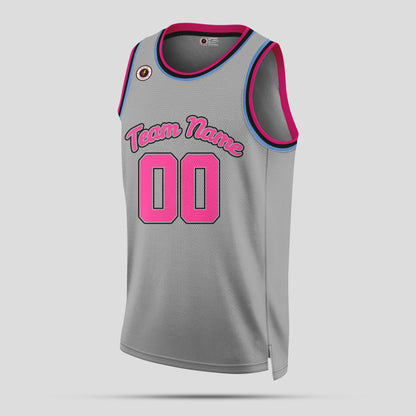 Custom High-Quality Gray and Light Pink Authentic Rib Knit Basketball Jersey