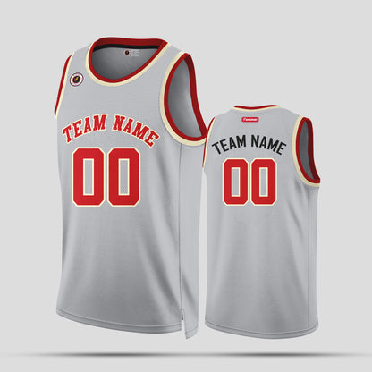 Custom High-Quality Gray and Red Rib Knit Throwback Basketball Jersey