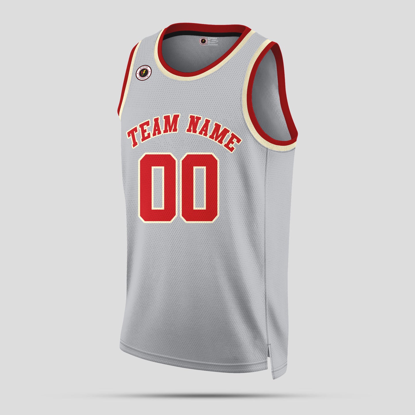 Custom High-Quality Gray and Red Rib Knit Throwback Basketball Jersey