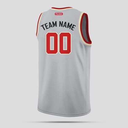 Custom High-Quality Gray and Red Rib Knit Throwback Basketball Jersey