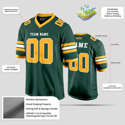 Custom High-Quality Green, Old Gold, and White Football Jersey with Personalized Design