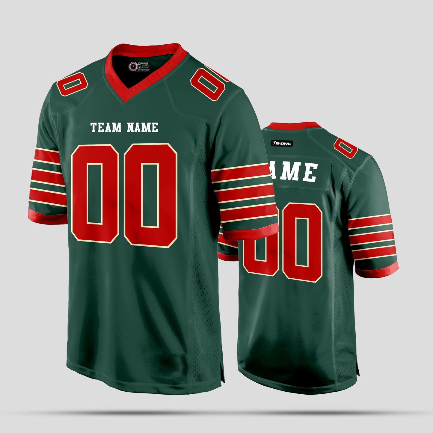 Custom High-Quality Green and Red Football Jersey with Personalized Design