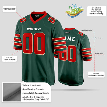 Custom High-Quality Green and Red Football Jersey with Personalized Design