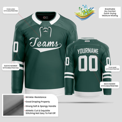 Custom High-Quality Green & White Ice Hockey Jersey