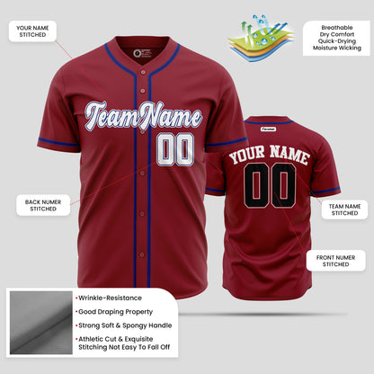 Custom High-Quality Maroon, Black & Blue Baseball Jersey