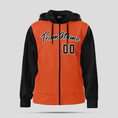 Custom High-Quality Orange and Black Pullover Hoodie Sweatshirt