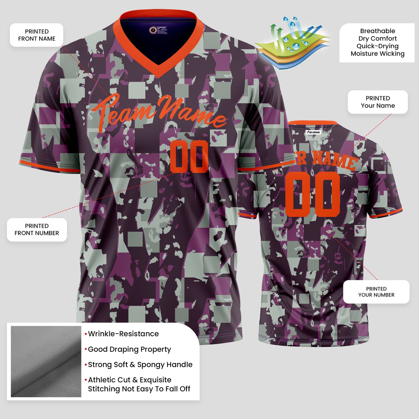 Custom High-Quality Orange Camo Performance T-Shirts