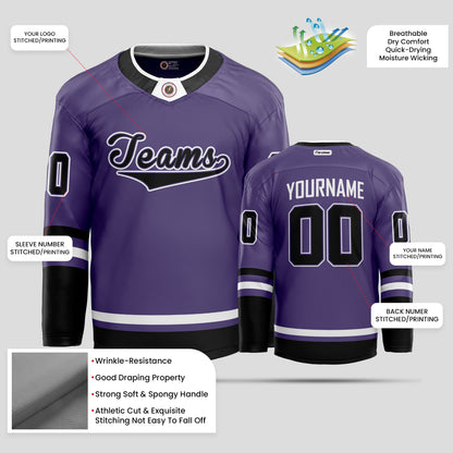 Custom High-Quality Purple, Black, and White Hockey Jersey - Premium Personalized Teamwear