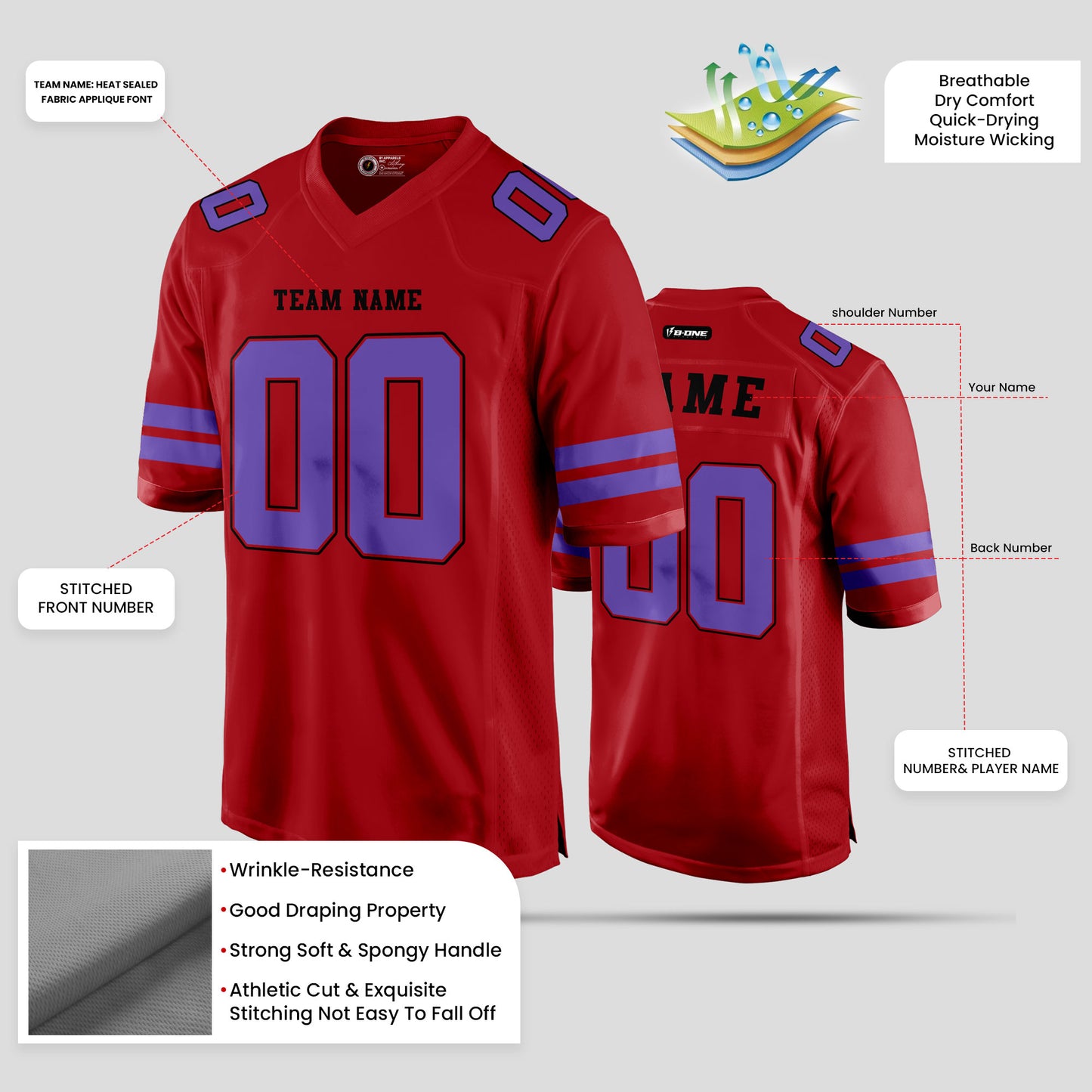 Custom High-Quality Red and Purple Football Jersey – Personalized for Top Performance and Style