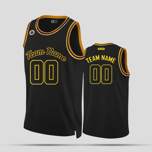 Custom High-Quality Black and Gold Rib Knit Round Neck Basketball Jersey