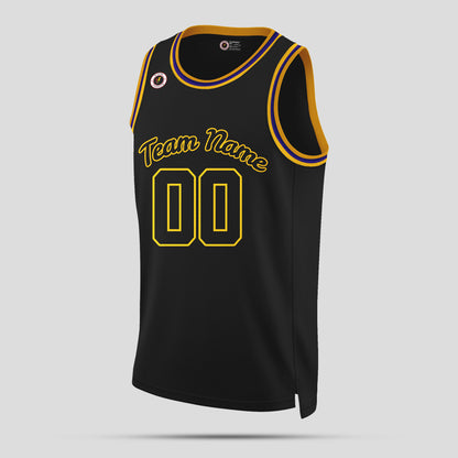 Custom High-Quality Black and Gold Rib Knit Round Neck Basketball Jersey