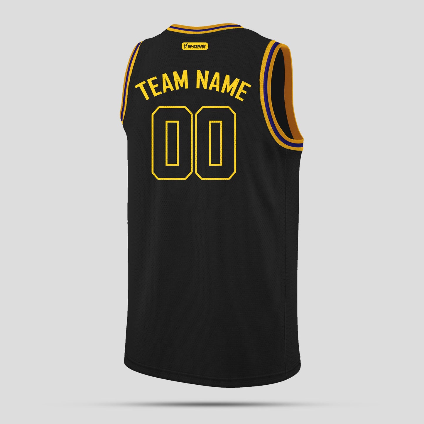 Custom High-Quality Black and Gold Rib Knit Round Neck Basketball Jersey