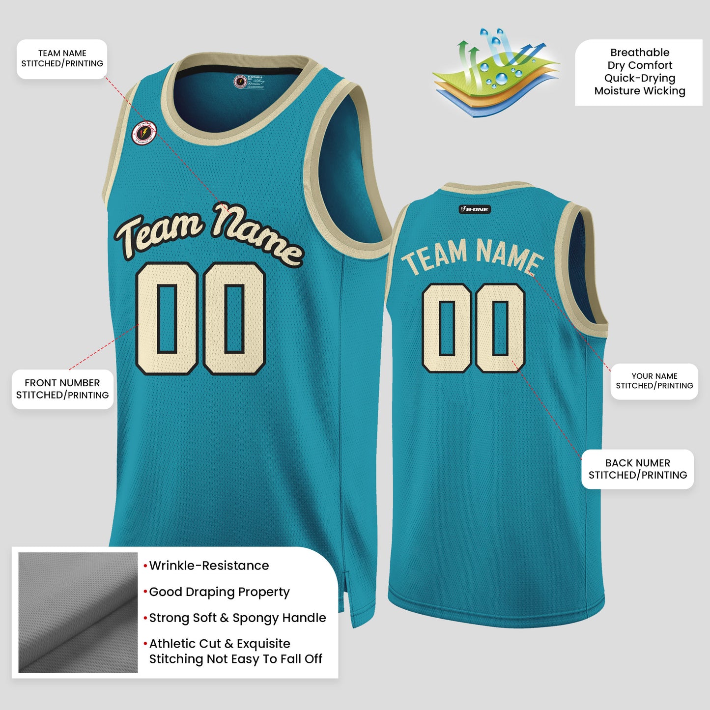 Custom High-Quality Teal & White Basketball Jerseys – Durable & Stylish