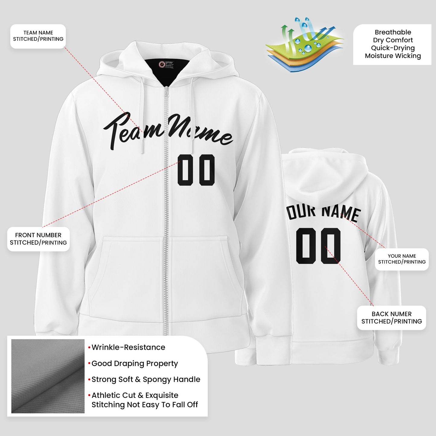 Custom High-Quality White and Black Pullover Hoodie Sweatshirts