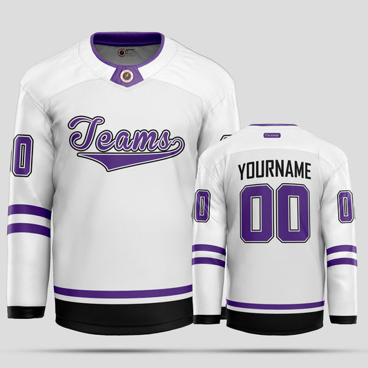 Custom High-Quality White, Black, and Purple Hockey Jersey - Premium & Personalized