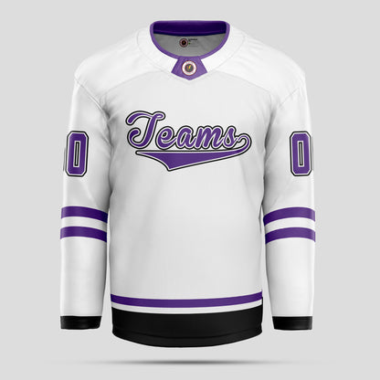 Custom High-Quality White, Black, and Purple Hockey Jersey - Premium & Personalized