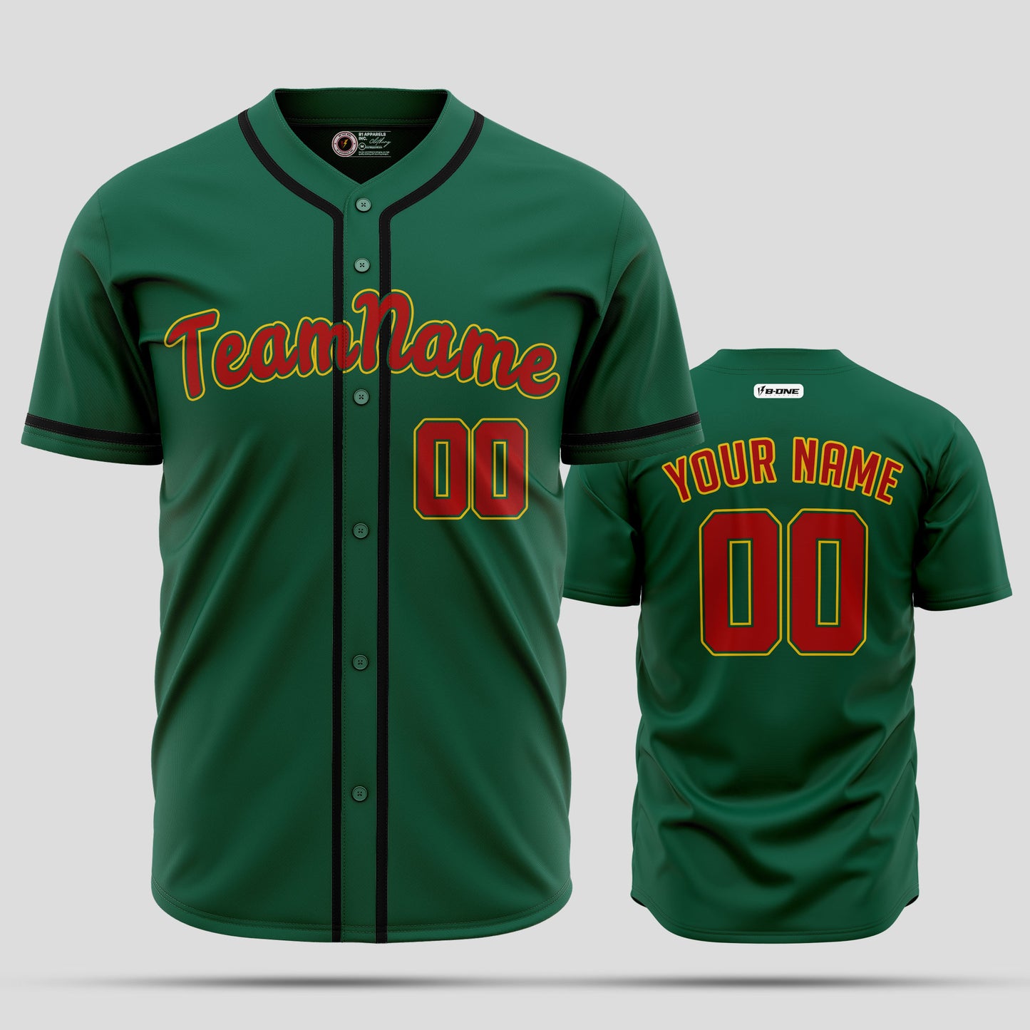 Custom Kelly Green Black Red Baseball Jersey - Premium Team Apparel