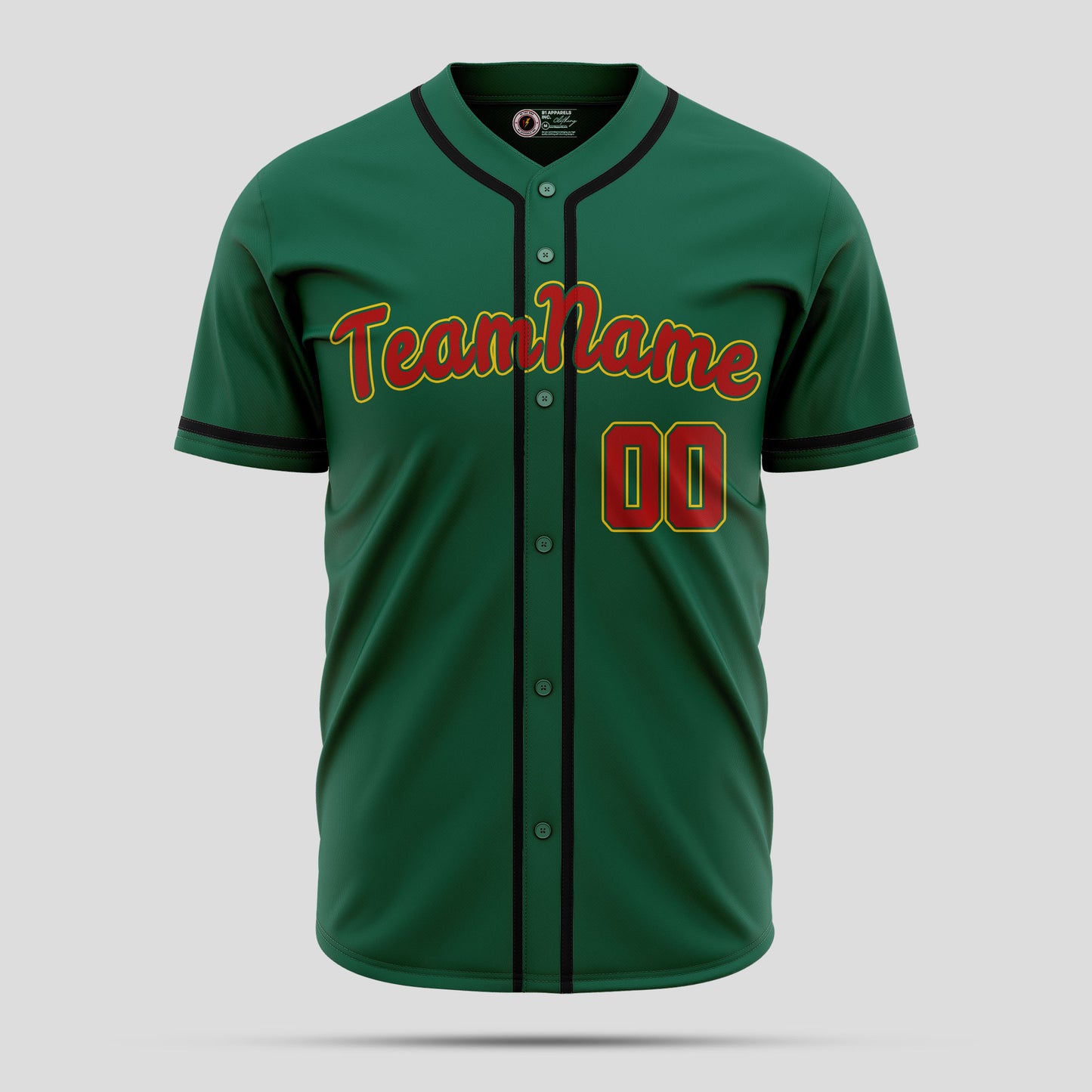 Custom Kelly Green Black Red Baseball Jersey - Premium Team Apparel