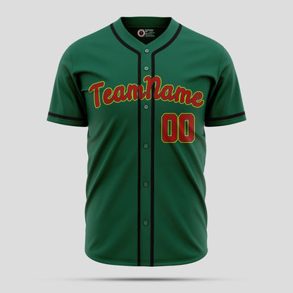 Custom Kelly Green Black Red Baseball Jersey - Premium Team Apparel