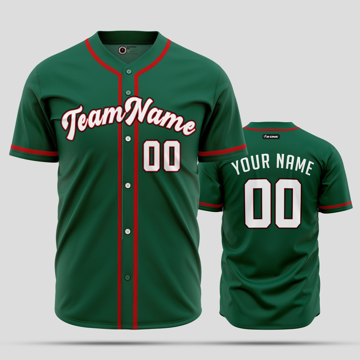 Custom Kelly Green Red White Baseball Jersey - Premium Teamwear