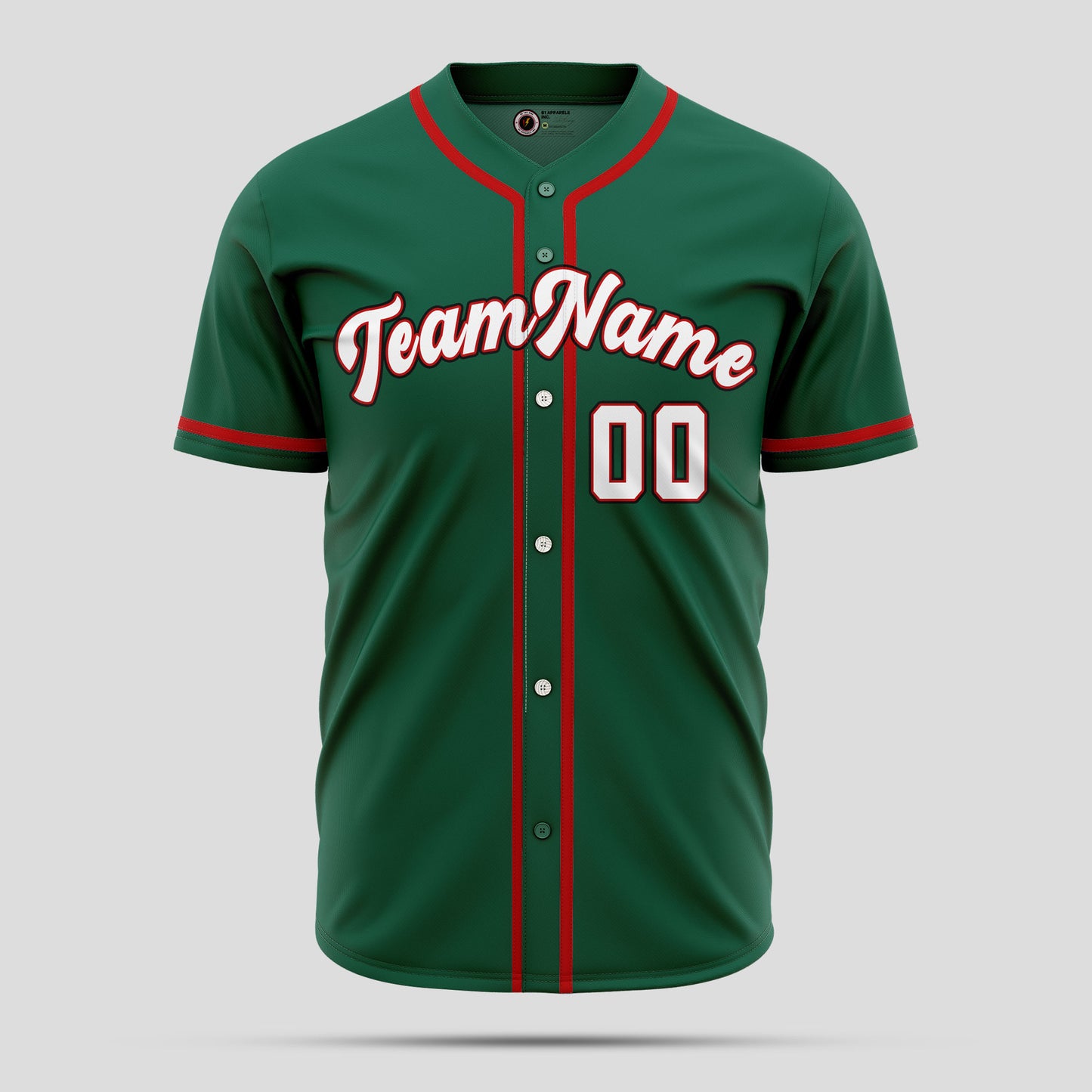 Custom Kelly Green Red White Baseball Jersey - Premium Teamwear