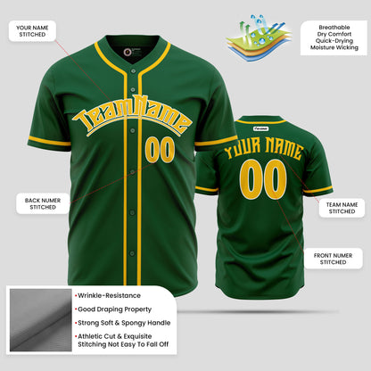 Custom Kelly Green Yellow Baseball Jersey - Premium Teamwear