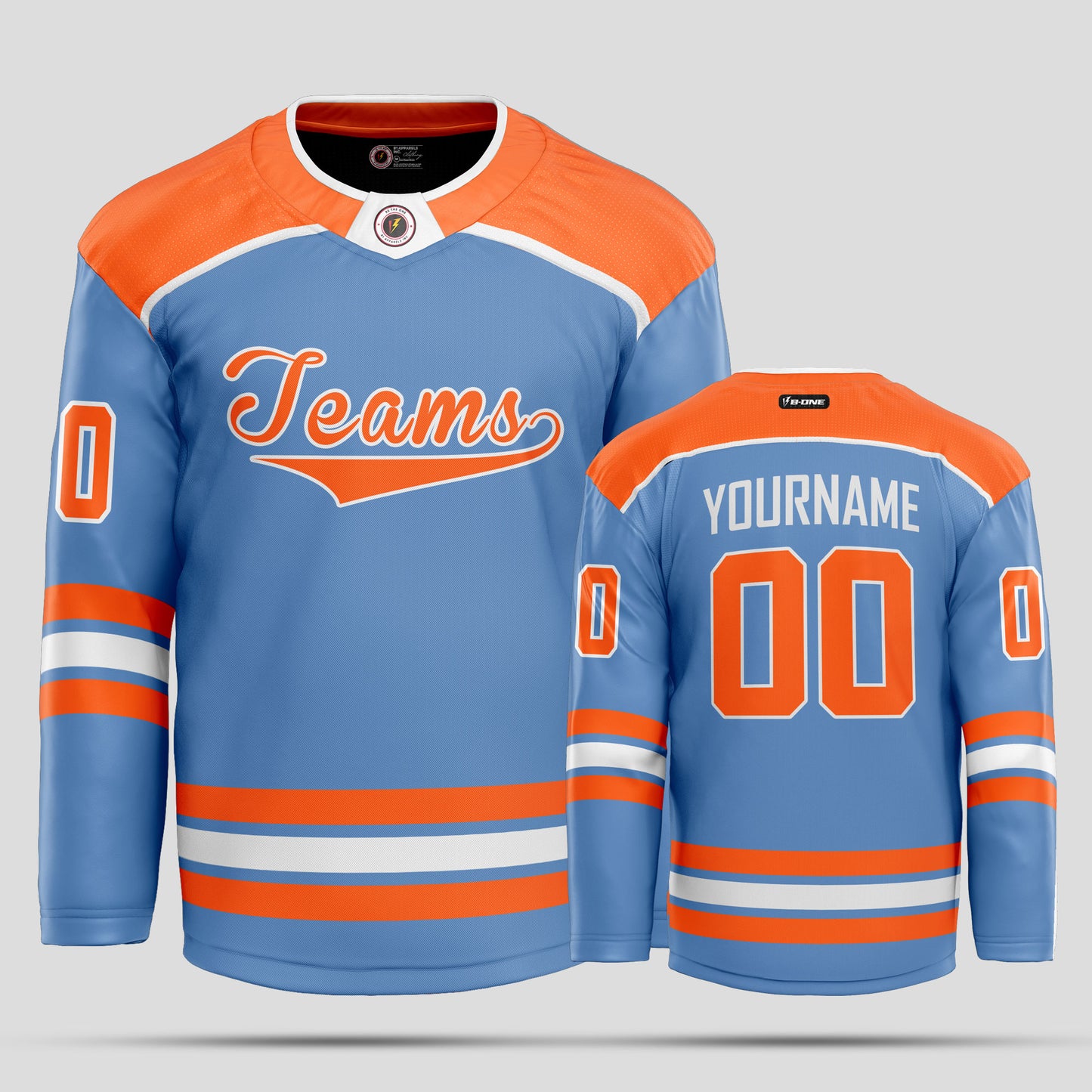 Custom Light Blue and Orange Street Wear Hockey Jersey