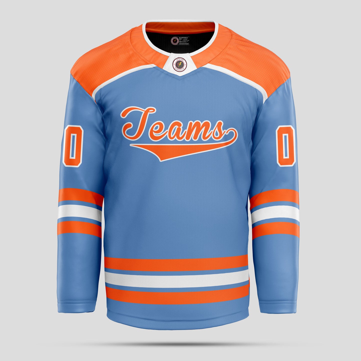 Custom Light Blue and Orange Street Wear Hockey Jersey