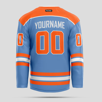 Custom Light Blue and Orange Street Wear Hockey Jersey