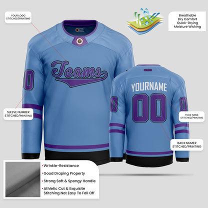 Custom Light Blue and Purple Authentic Hockey Jersey – Premium Personalized Gear