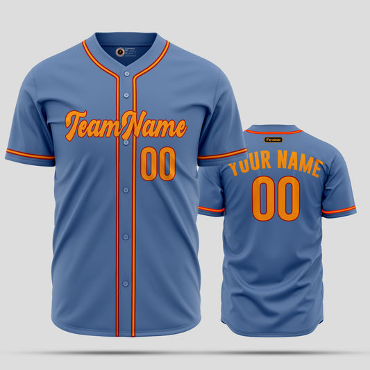 Premium Custom Light Blue & Orange High-Quality Baseball Jersey