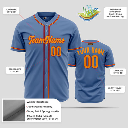 Premium Custom Light Blue & Orange High-Quality Baseball Jersey