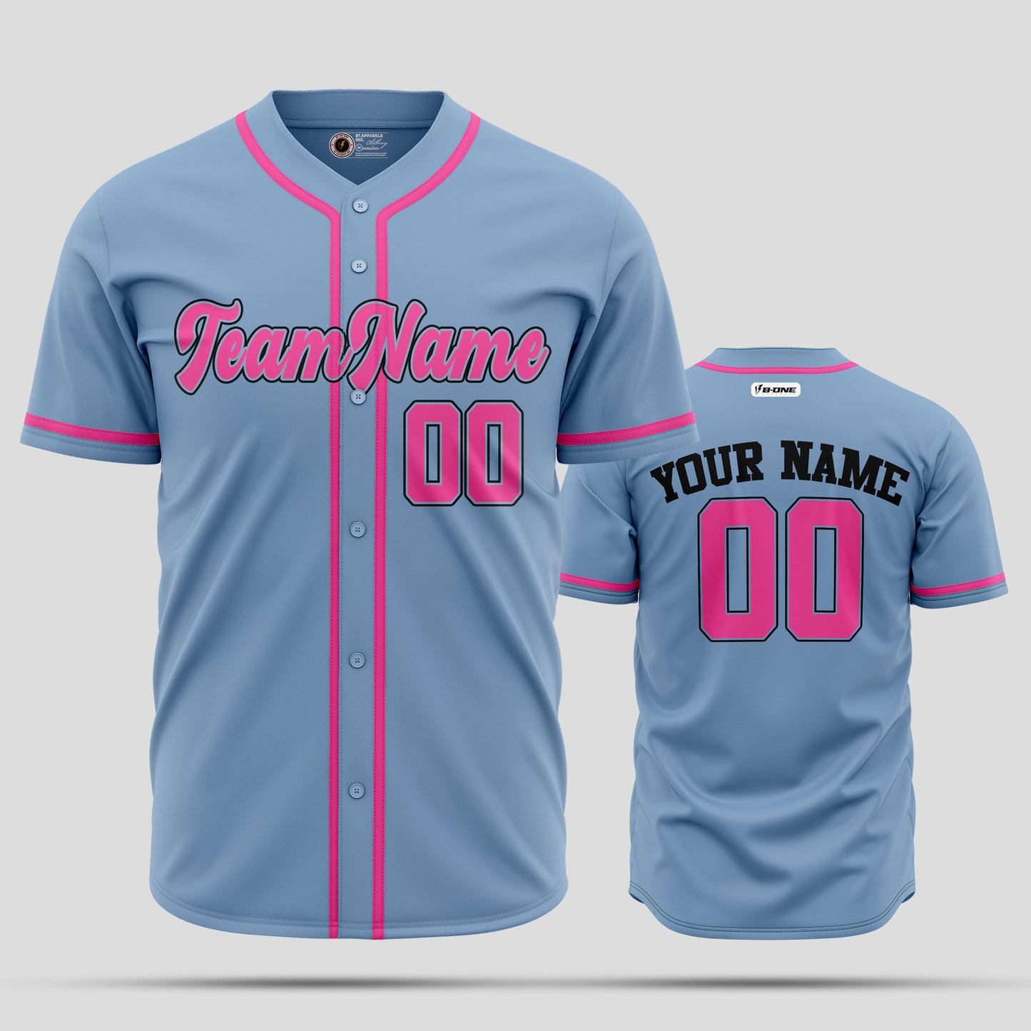 Premium Custom Light Blue & Pink Baseball Jersey