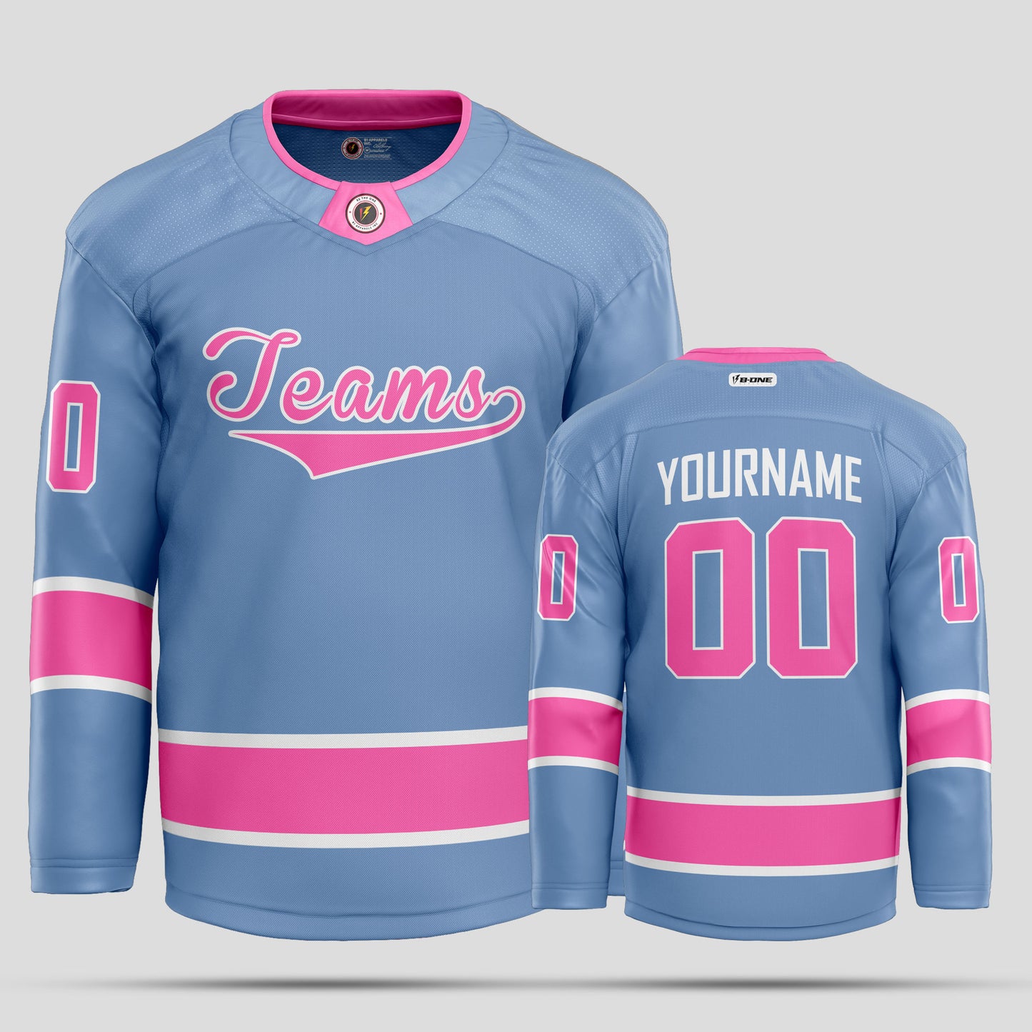 Custom Light Blue and Pink Streetwear Hockey Jersey – Trendy & Personalized