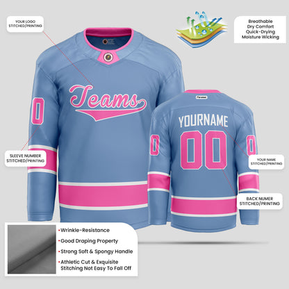 Custom Light Blue and Pink Streetwear Hockey Jersey – Trendy & Personalized