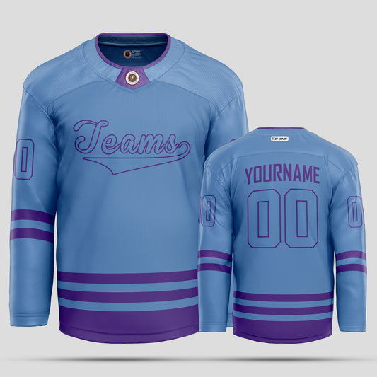 Custom Light Blue and Purple Hockey Jersey