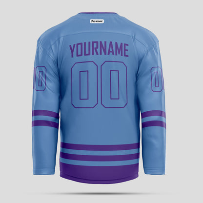 Custom Light Blue and Purple Hockey Jersey