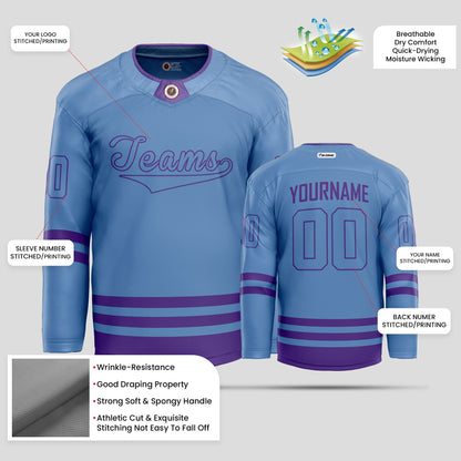 Custom Light Blue and Purple Hockey Jersey