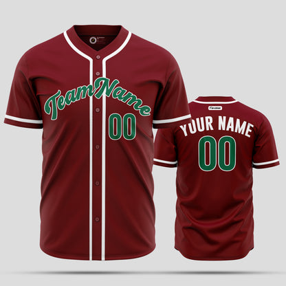 Custom Maroon, Green & White Baseball Jersey